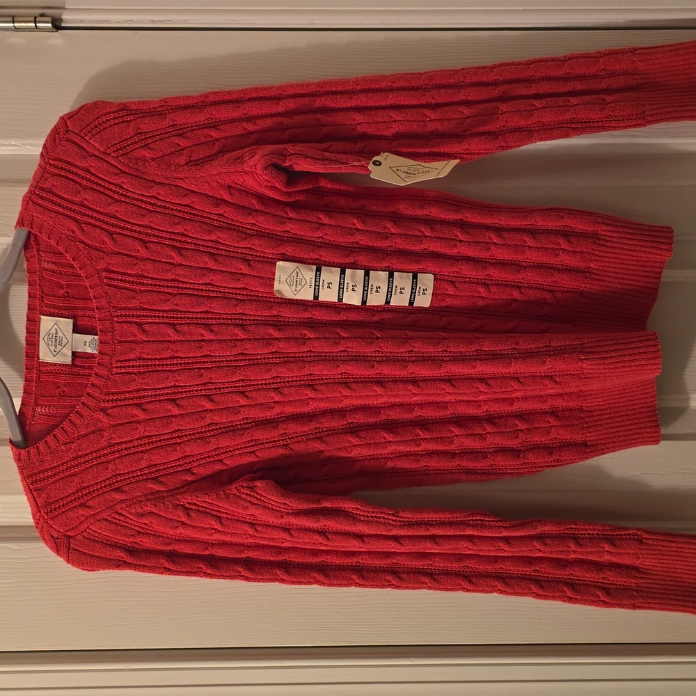 ST. JOHN'S BAY BRAND WOMENS PETITE CORAL CLASSIC CABLE SWEATER SIZE PETITE SMALL